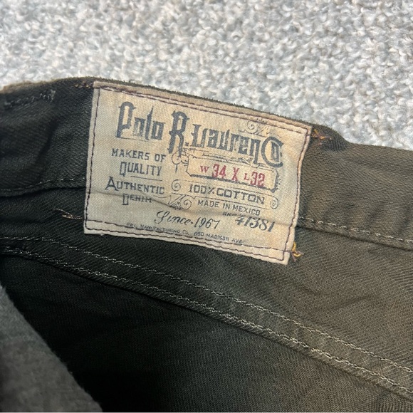 Polo Ralph Lauren Jeans Mens 34x32 Dark Green Varick Slim 625 Button Fly Denim - Picture 8 of 12